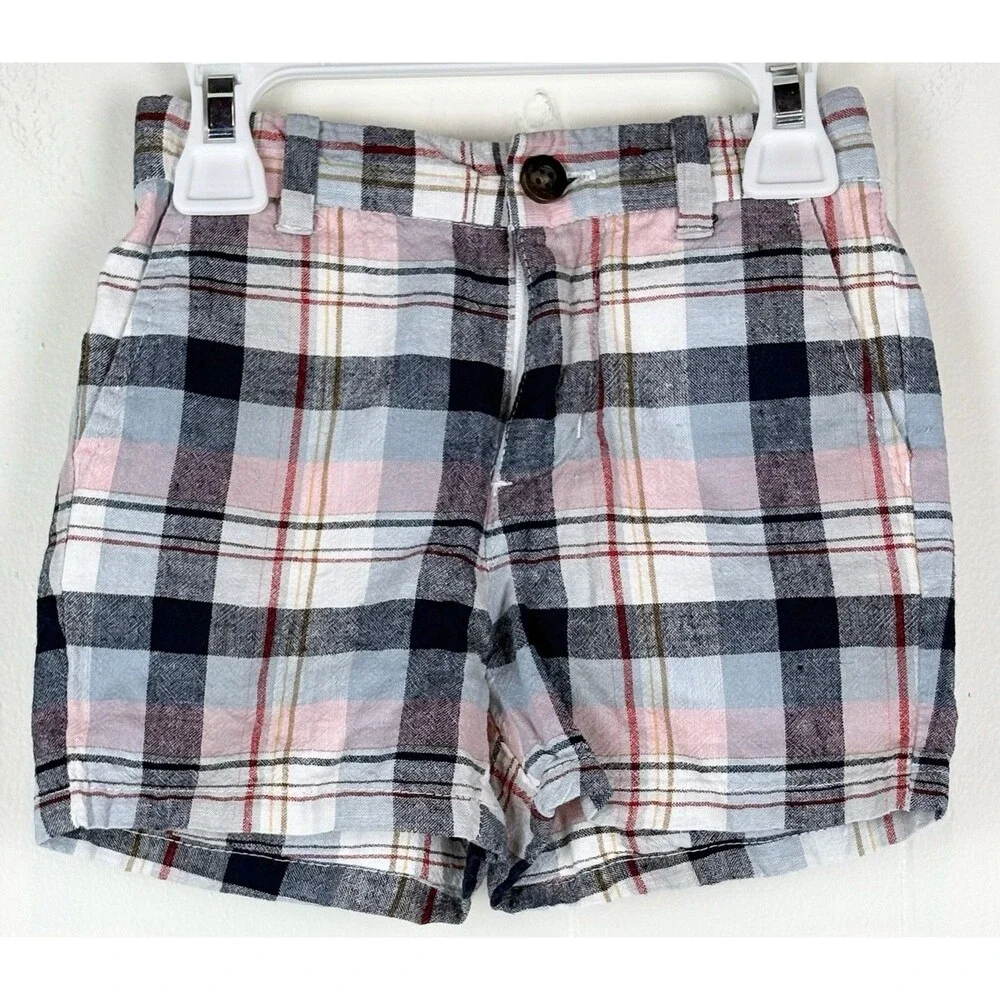 Janie And Jack Boys Shorts Plaid Preppy Coastal Blue Pockets Size 12-18 Months